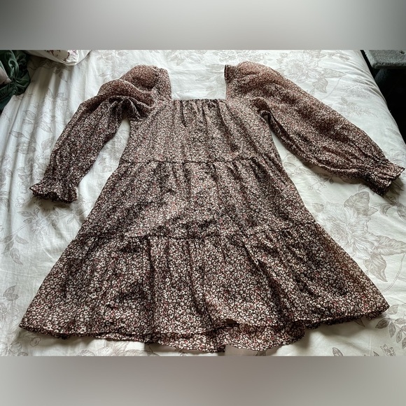 Abercrombie Brown Pink Ditsy Floral Tiered Babydoll Mini Dress Small Coquette - Picture 3 of 7